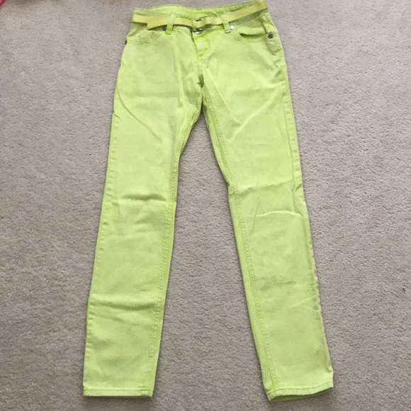 Electric Lime Green Color Jeans w/ Belt - Picture 3 of 7